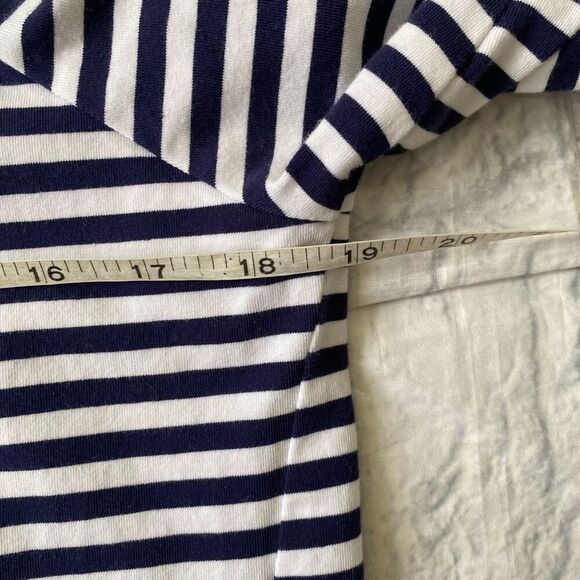Foxcroft NYC women M snap front stripe shirt jacket w/pocket black white blue - Picture 11 of 12